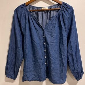 LOFT Denim Cotton Cottagecore Preppy Blouse‎ Size XS